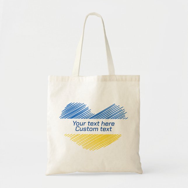 Bolsa Tote Coração azul e amarelo. Custom Text. Personalizáve (Frente)