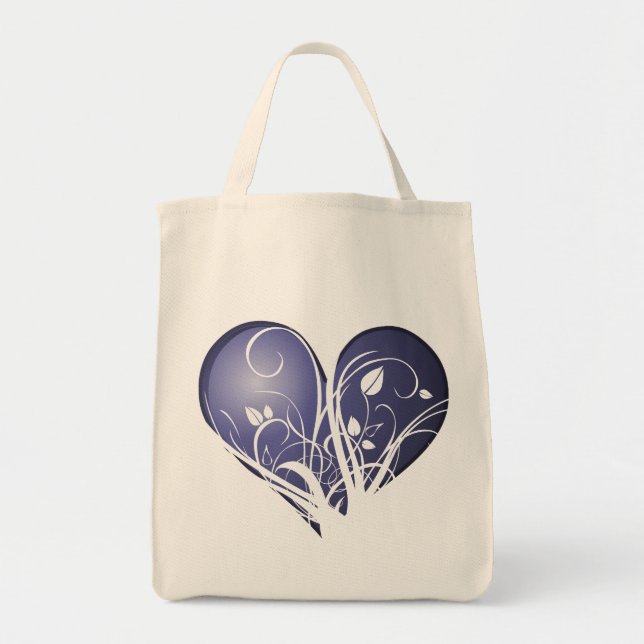 Bolsa Tote Coração azul floral (Frente)