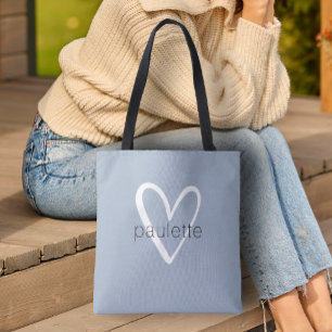 Bolsa Tote Coração Azul Pó Personalizado Chic