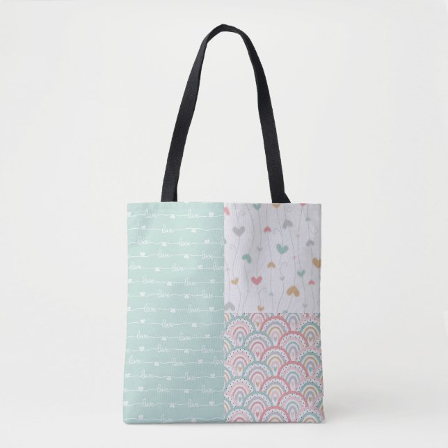 Bolsa Tote Coração Bonita Amor Corações Arcos-Chuva Saco (Frente)