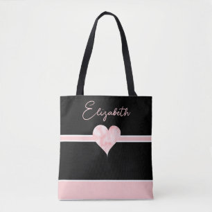 Bolsa Tote Coração Bonito rosa e preto personalizado