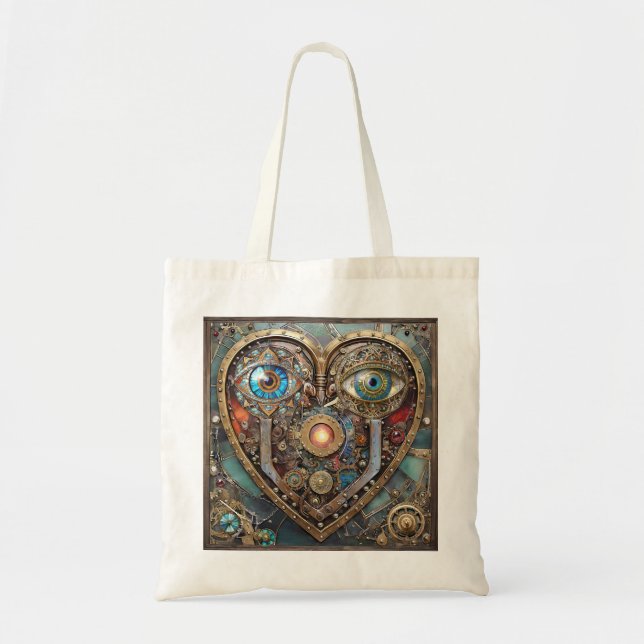 Bolsa Tote Coração Caprichoso Steampunk Eu Vejo Você Eu Amo V (Frente)