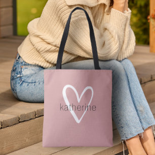 Bolsa Tote Coração Chic Rosa Empoeirado Personalizado