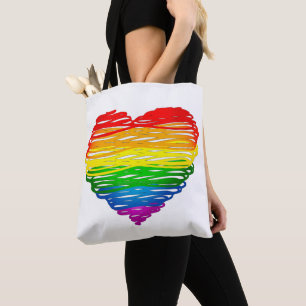 Bolsa Tote Coração colorido de arco-íris do SlipperyJoe rabis