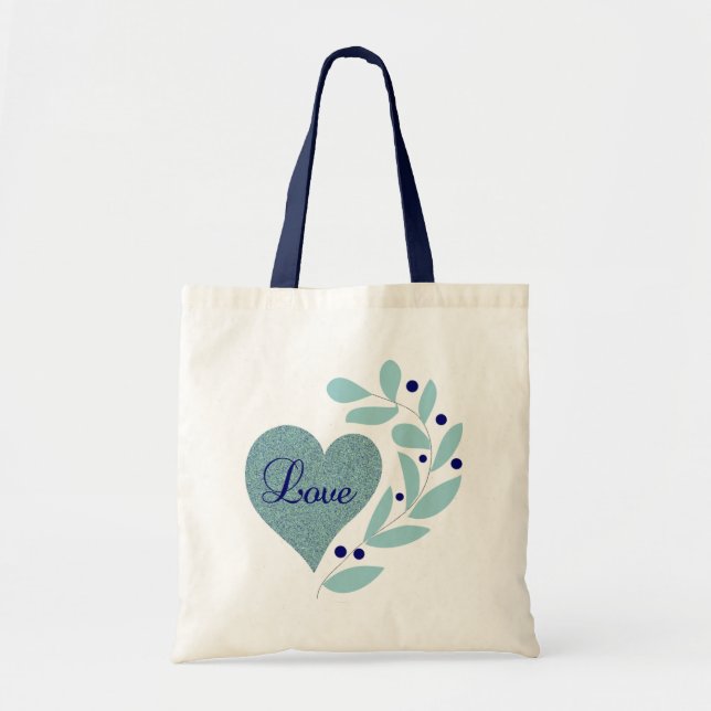 Bolsa Tote Coração com Amor e Folhas de Tote (Frente)