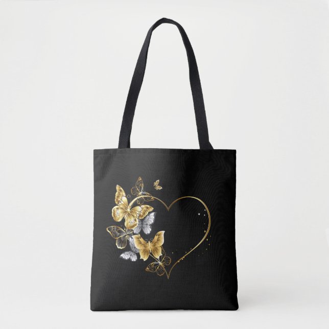 Bolsa Tote Coração com Borboletas Ouros (Frente)