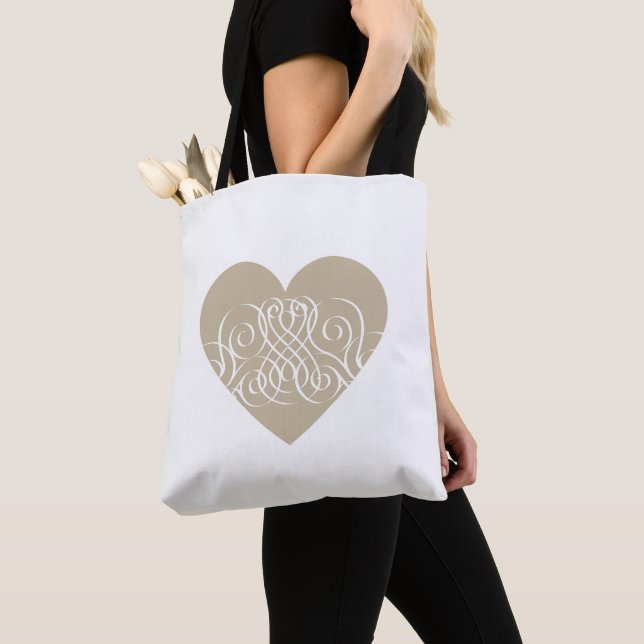 Bolsa Tote Coração com Redemoinho Dourado LOVE, Estilo Chic e (Close Up)