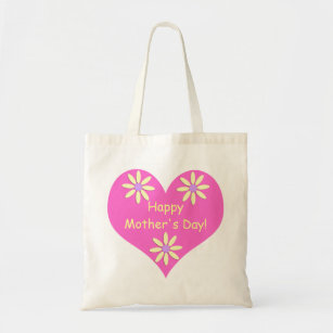 Bolsa Tote Coração Cor-de-Rosa dia de as mães e Flores Amarel
