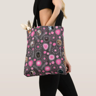 Bolsa Tote Coração Cor-de-Rosa e Cachorro Flor Colagem de Fot