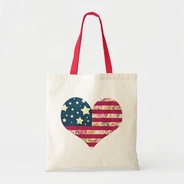 Bolsa Tote Coração da bandeira americana do chique | (Frente)