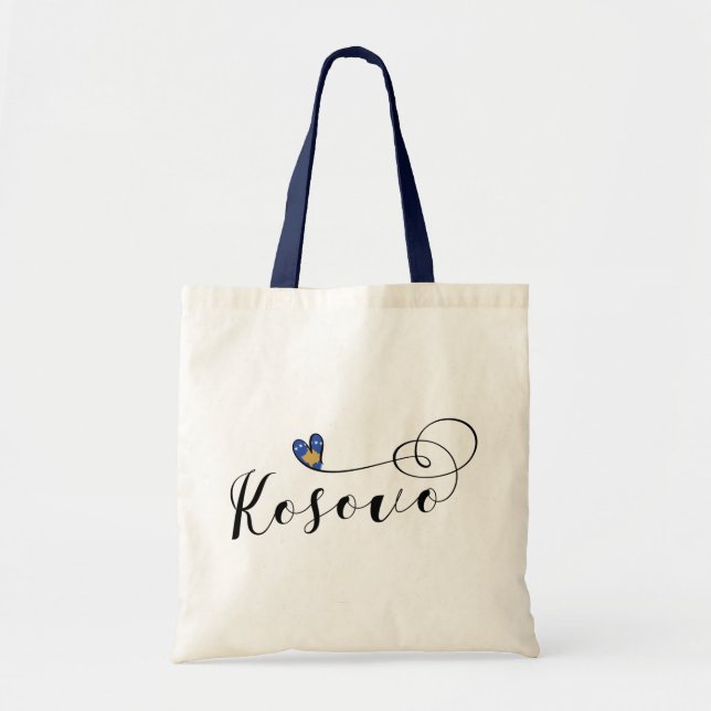 Bolsa Tote Coração da bandeira de Kosovo, eu amo Kosovo, (Frente)