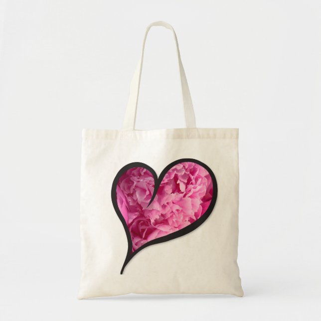 Bolsa Tote Coração da Flor Cor-de-Rosa (Frente)