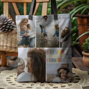 Bolsa Tote Coração da Nossa Família Foto em Letra de Bloco