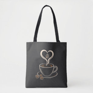 Bolsa Tote Coração de Amante de Café Vapor Design Minimalista