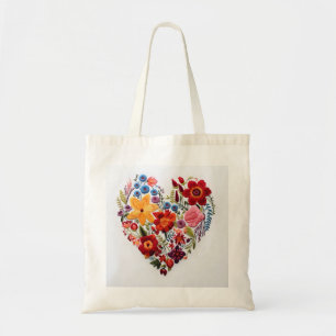 Bolsa Tote Coração de bordado floral