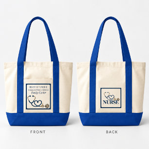Bolsa Tote Coração de Estetoscópio Azul Marinho de Apreciação