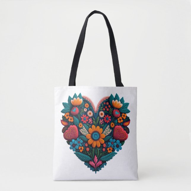 Bolsa Tote Coração de Flores Inspirado na Ucrânia (Frente)