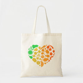 Bolsa Tote Coração de frutas e vegetais - Presente de Vegan E