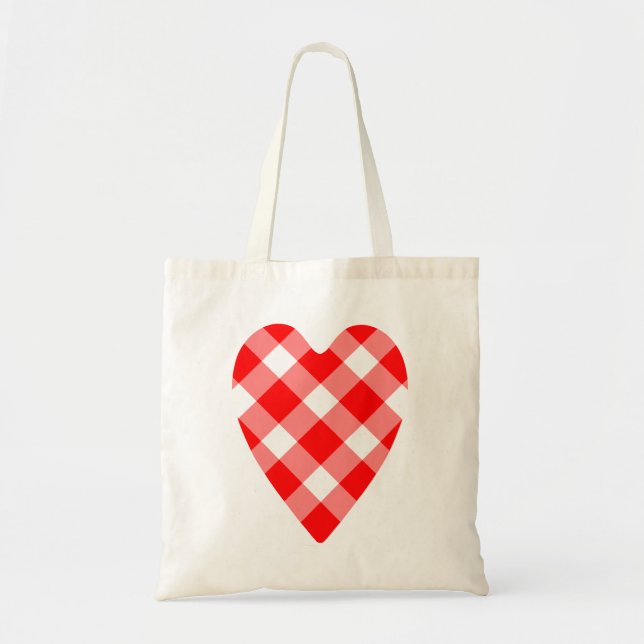 Bolsa Tote Coração de gingham vermelho (Frente)