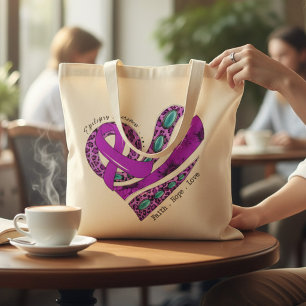 Bolsa Tote Coração de Laço Roxo Suporte à Epilepsia