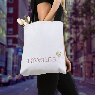 Bolsa Tote Coração de Leopardo Dourado com Nome Personalizado