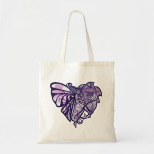 Bolsa Tote Coração de Rosa de Fadas de Jardim de Leite Roxo