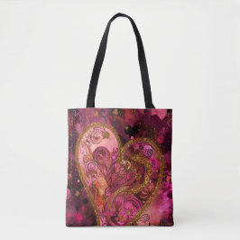 BOLSA TOTE CORAÇÃO DE SÃO VALENTIM COM BRILHO ROSA QUENTE E D