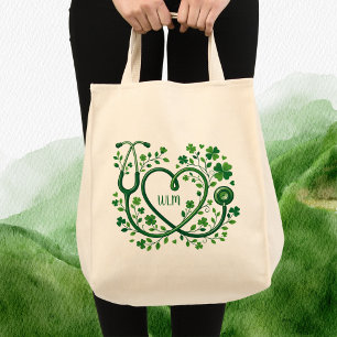 Bolsa Tote Coração de St Pattys Trevo Estetoscópio Inicial de