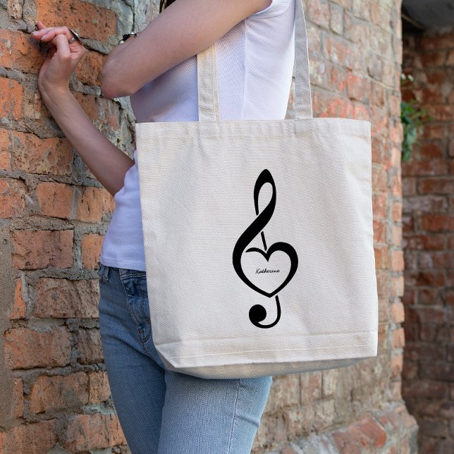 Bolsa Tote Coração deClave de Sol Nota Musical Personalizada (Criador carregado)