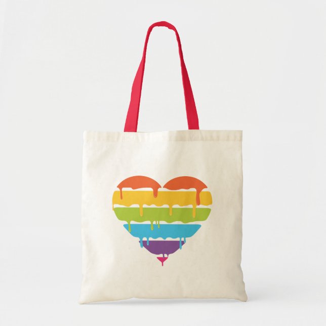 Bolsa Tote Coração do arco-íris com pintura do gotejamento (Frente)
