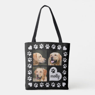 Bolsa Tote Coração do preto do nome do cão da colagem de 3