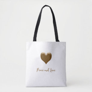 Bolsa Tote Coração Elegante de Mensagem Dourada e Personaliza