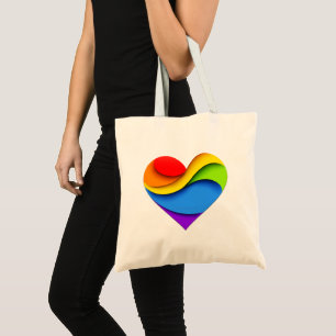 Bolsa Tote Coração em forma de arco-íris de SlipperyJoe em ca
