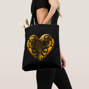 Bolsa Tote Coração filigrana do ouro do gótico