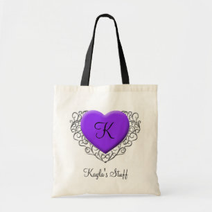 Bolsa Tote Coração filigrana roxo, saco conhecido do