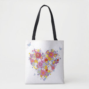 Bolsa Tote Coração floral com borboletas