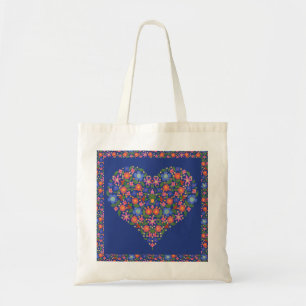 Bolsa Tote Coração Floral de Arte Folclórica bonito, Bag Tote