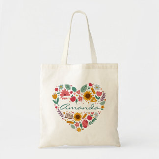 Bolsa Tote Coração Floral Personalizado com Nome Botânico Per