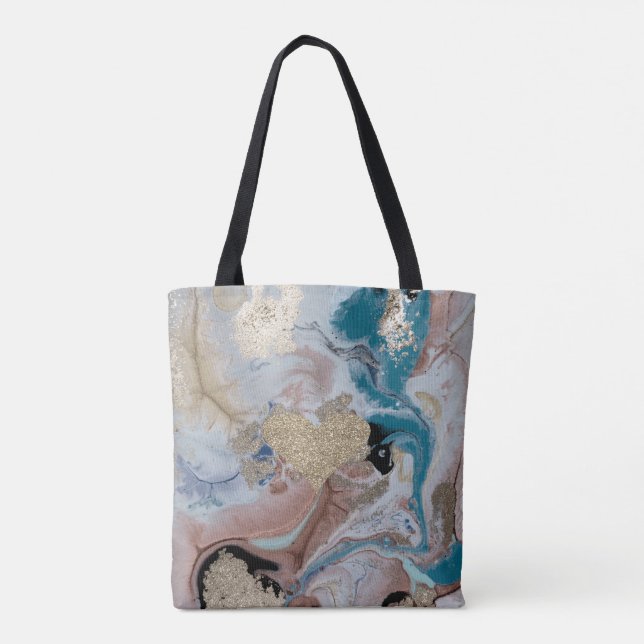 Bolsa Tote Coração Gliter de Ouro Falso com Textura de Mármor (Verso)