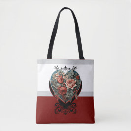 Bolsa Tote Coração Gótico do Dia dos Namorados com Rosas Amor