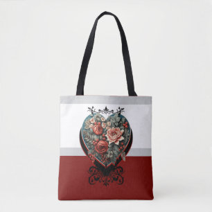 Bolsa Tote Coração Gótico do Dia dos Namorados com Rosas Amor