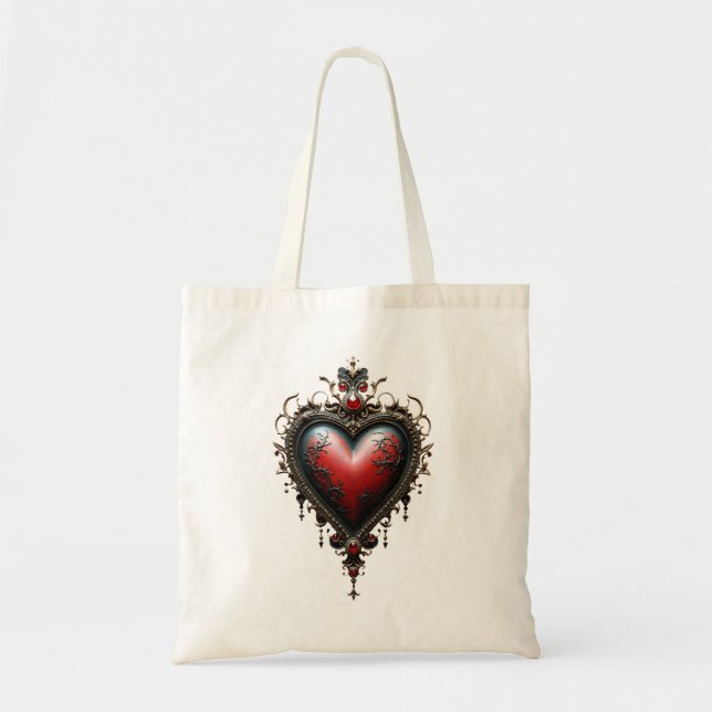 Bolsa Tote Coração Gótico Vermelho Vitoriano (Frente)