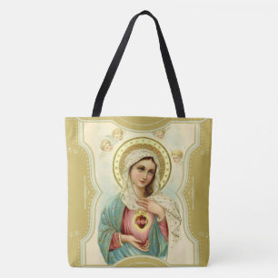 Bolsa Tote Coração imaculado do vintage de Mary w/cherubs