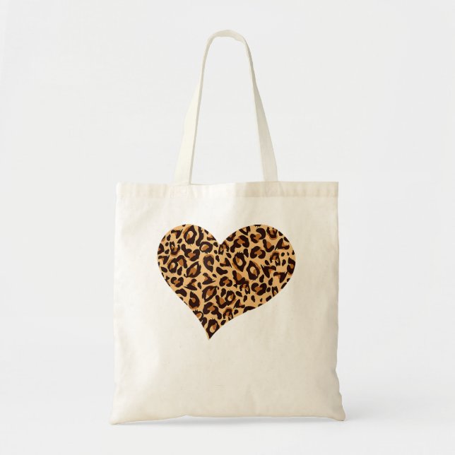 Bolsa Tote Coração Impresso de Chita Leopardo Bonita (Frente)
