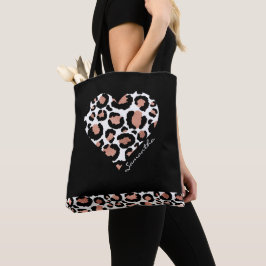 Bolsa Tote Coração Leopardo Negro Elegante