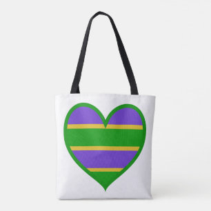 Bolsa Tote Coração Listrado de Mardi Gras