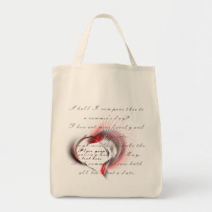 Bolsa Tote Coração Metálico com o soneto de Shakespeare 18