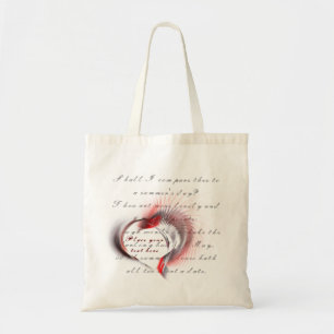 Bolsa Tote Coração Metálico com o soneto de Shakespeare 18