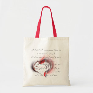 Bolsa Tote Coração Metálico com o soneto de Shakespeare 18
