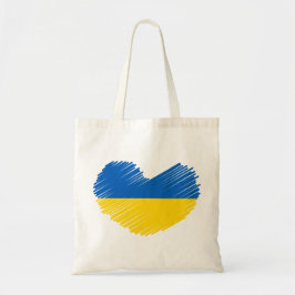 Bolsa Tote Coração nas cores da bandeira ucraniana. Saco de t
